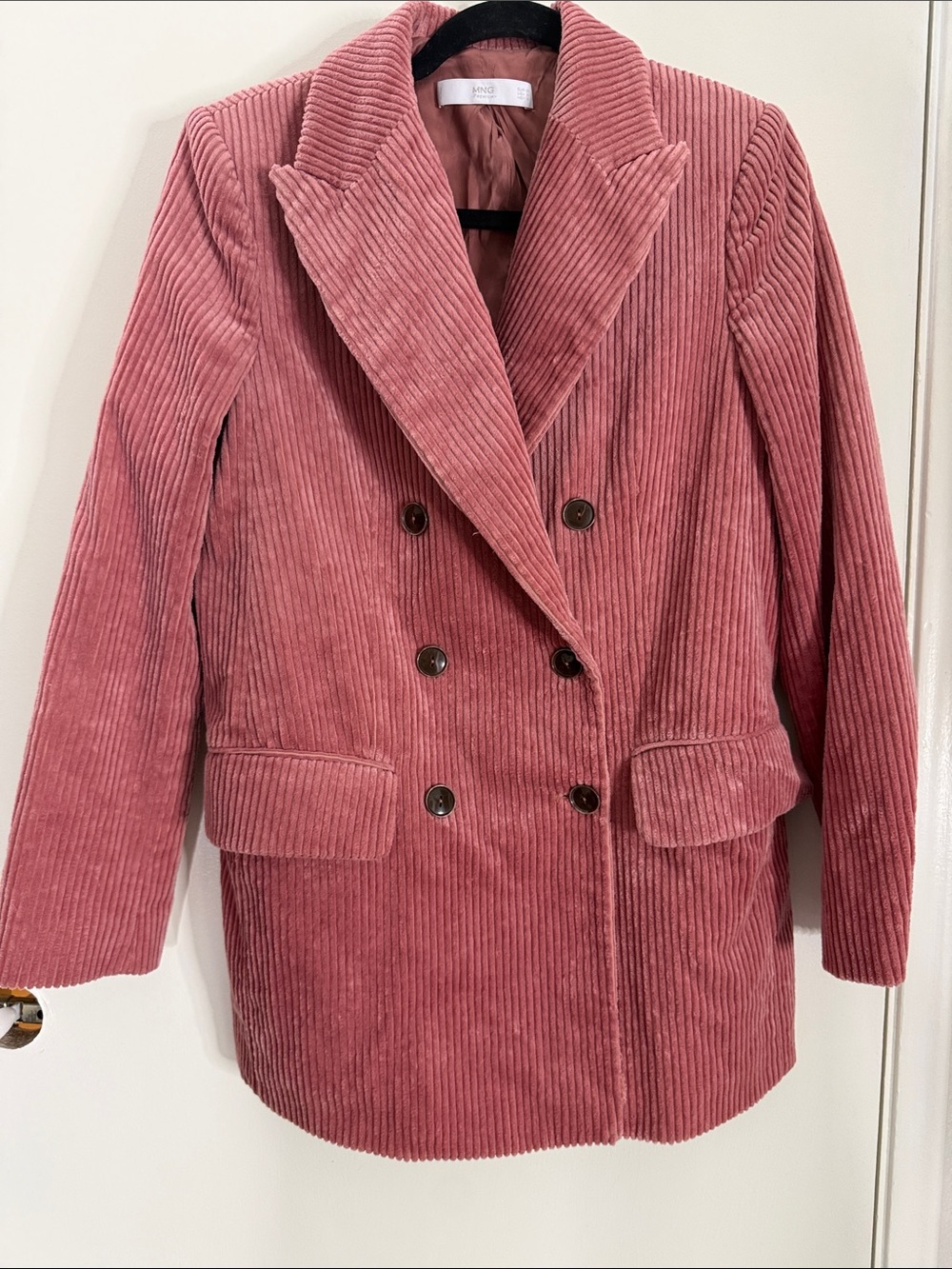Mango Dusty Rose Corduroy Double-Breasted Blazer